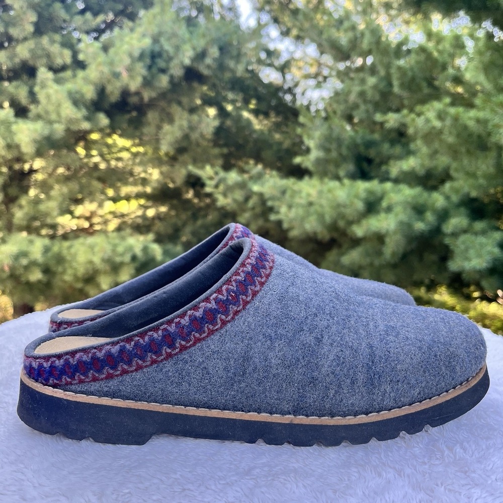 Vintage Lands End Boiled Wool Clog Slipper Women 10 Made in Spain Cozy Mule Shoe